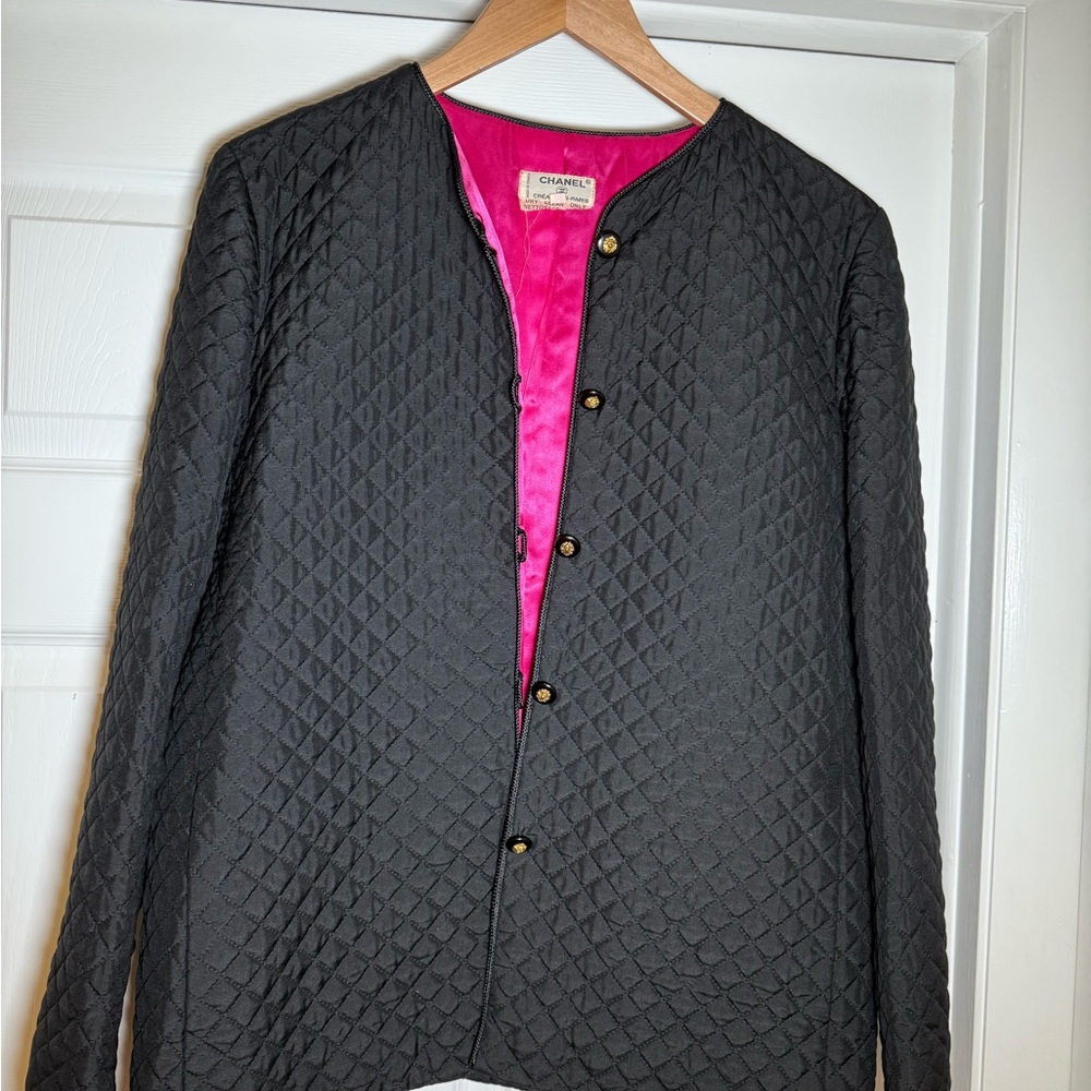 Chanel Black Quilted jacket with Pink Interior
